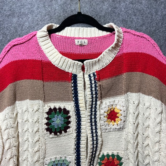 POL Colorful Crochet Granny Square Cardigan Sweater Knit Size M Patchwork - Picture 4 of 10